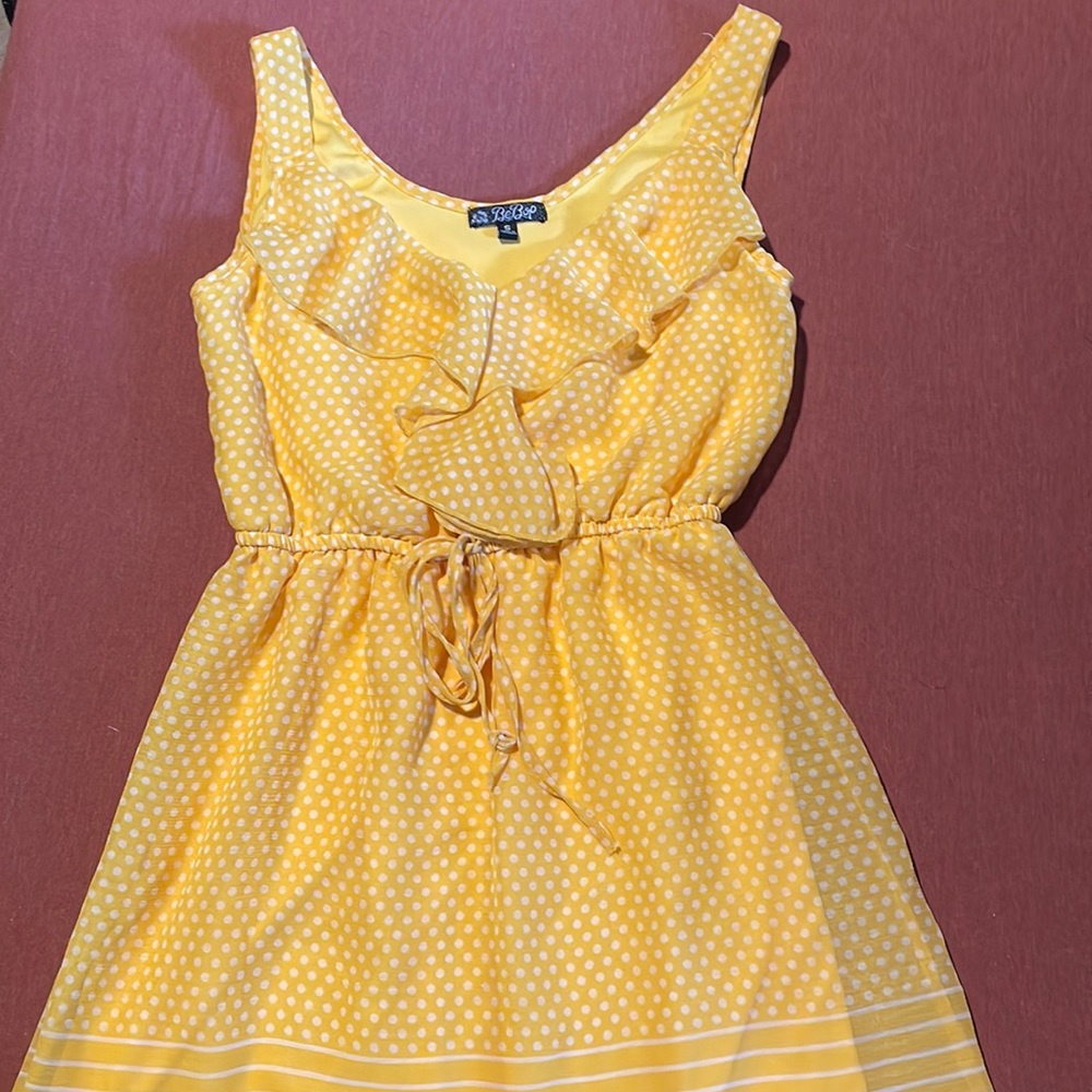Bright yellow polka dot and striped sundress 🌼☀️